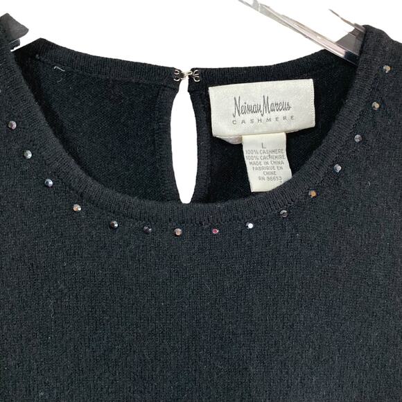 Neiman Marcus Black Cashmere Sleeveless Sweater Rhinestones Sz Large Career Wear - Picture 3 of 6
